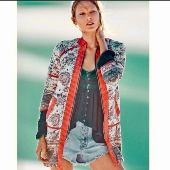 Free People Floral and Denim Utility Jacket with Red Trim - Picture 10 of 10
